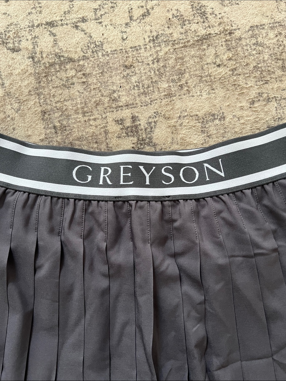 Greyson Pleated Women's Skirt in Dark Gray with Striped Waistband - Picture 3 of 4
